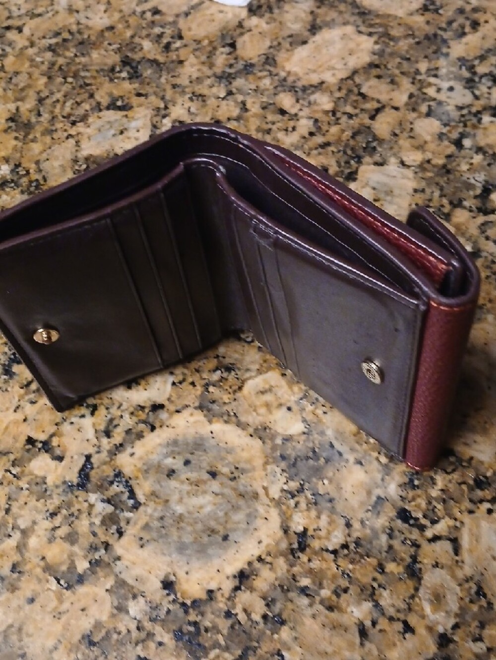 COACH Pebbled Fold-Over Wallet in Wine Red with Gold Hardware - Picture 5 of 5